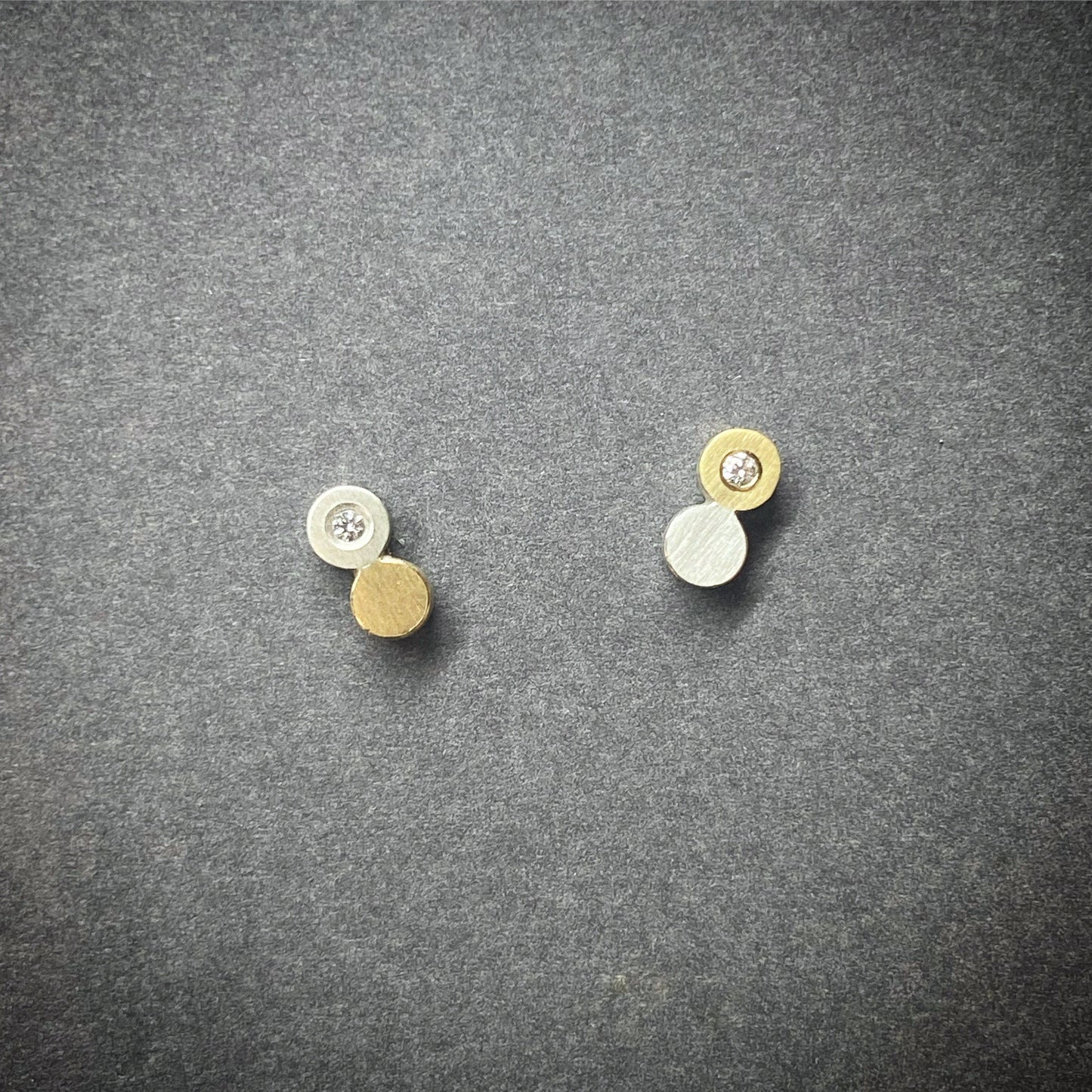 Silver, Gold & Diamond Stud Earrings