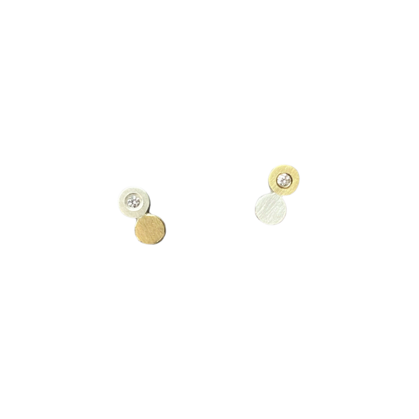 Silver, Gold & Diamond Stud Earrings