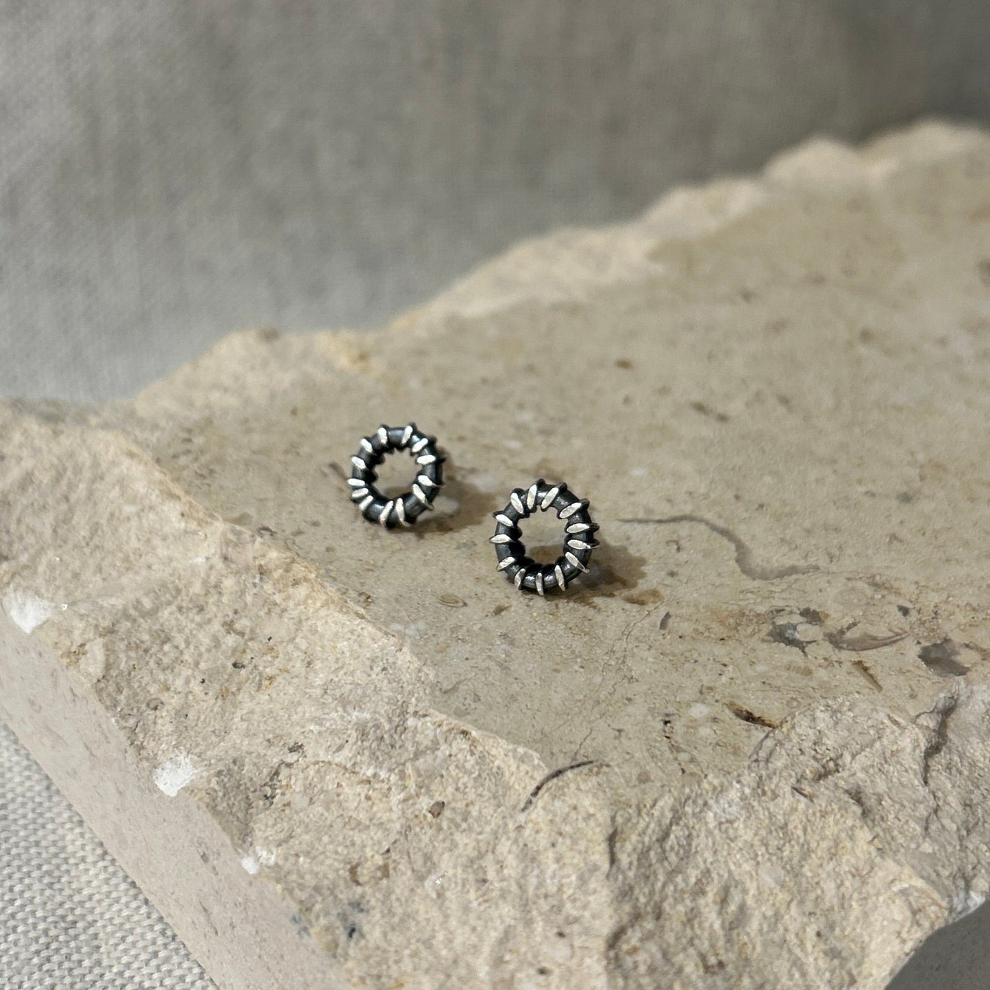 Oxidised Silver Circle Studs