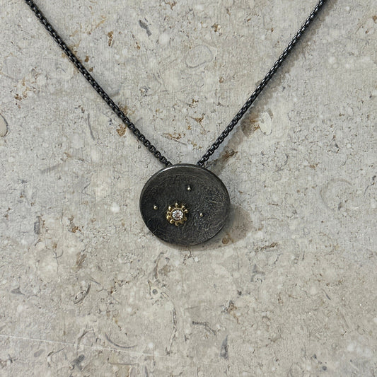 Oxidised Silver & Diamond Pendant