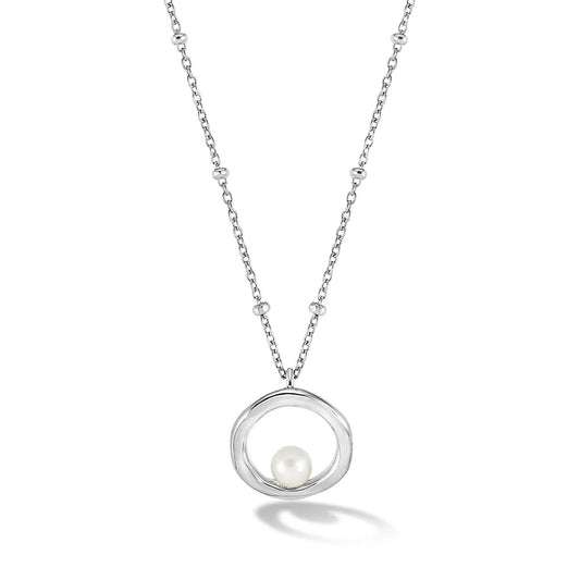 Circle & Pearl Necklace - Silver