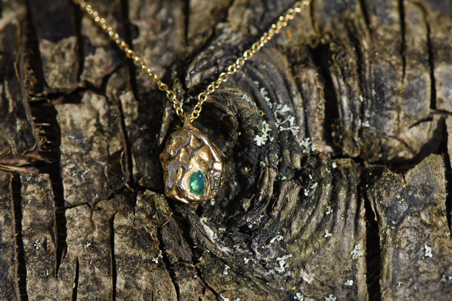 Gold & Emerald Nugget Necklace