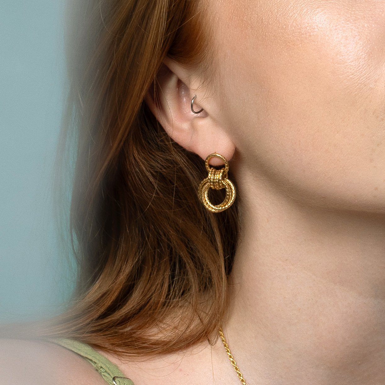 Serpentine Linked Loop Earrings - Gold