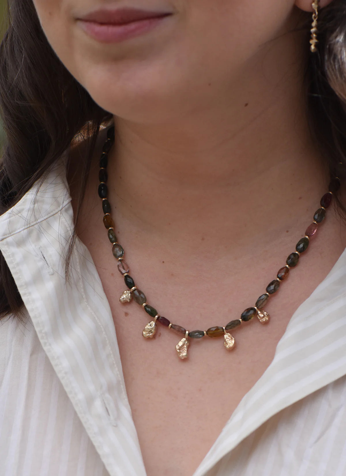 Tourmaline and Gold Nugget Necklace