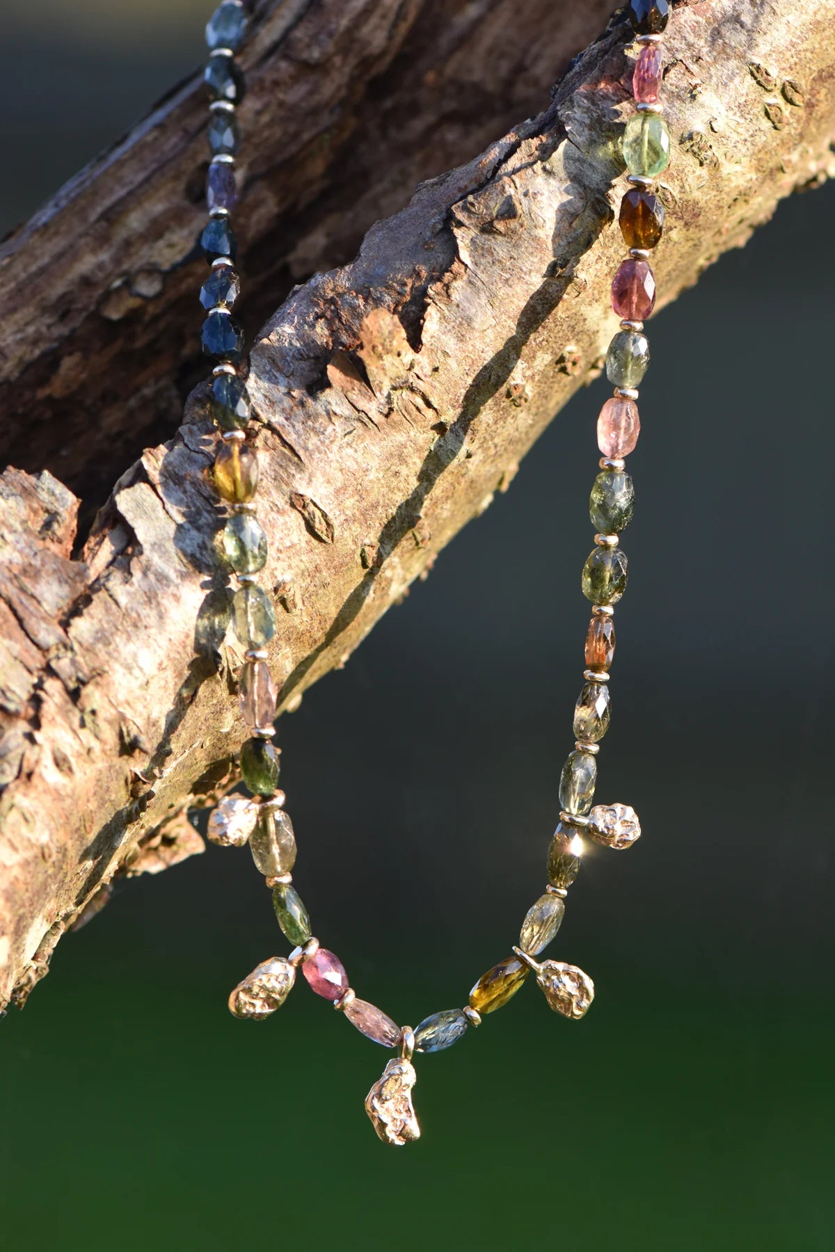 Tourmaline and Gold Nugget Necklace